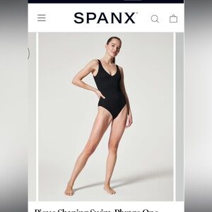 Spanx Pique Shaping Swim, Plunge One-Piece very black large